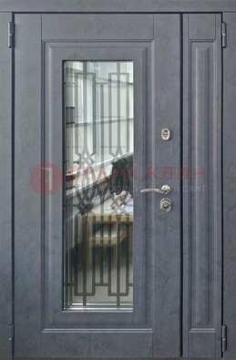 Серая стальная дверь Винорит со стеклом и ковкой ПЛ-29 в Люберцах