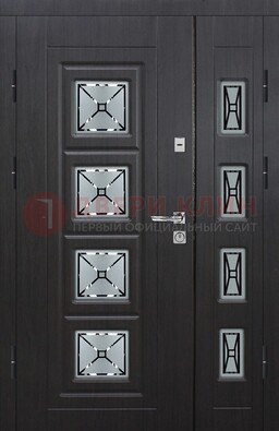 Чёрная двухстворчатая железная дверь с МДФ и витражом ВЖ-35 в Люберцах